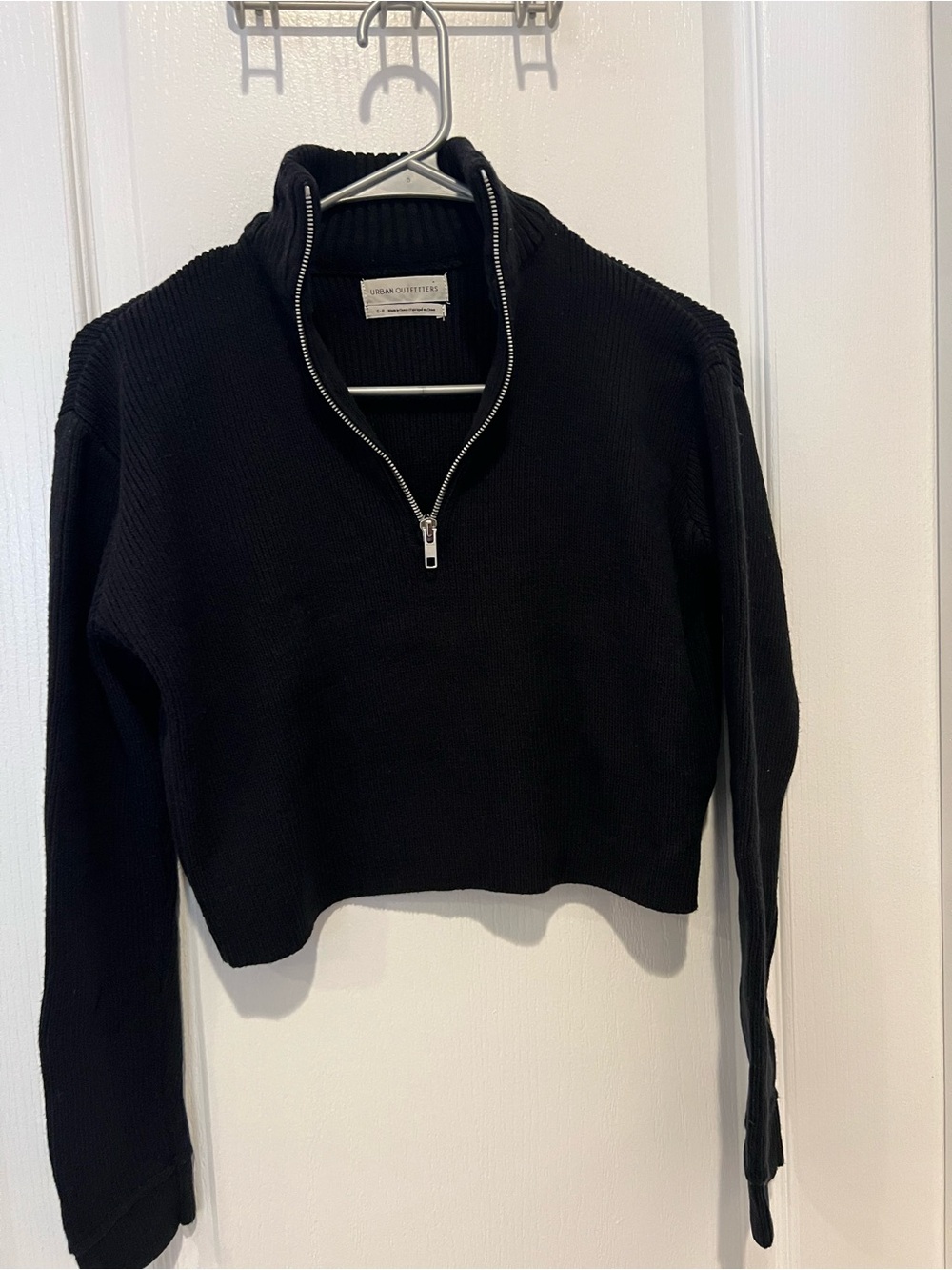 Urban Outfitters Black Ribbed Half-Zip Turtleneck Cropped Sweater